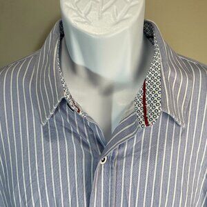 👔 ButterCloth Men's Blue White Stretch Button Up Long Sleeve Shirt XXL 2XL EUC